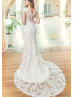 Cap Sleeves Ivory Lace Tulle V Back Romantic Wedding Dress